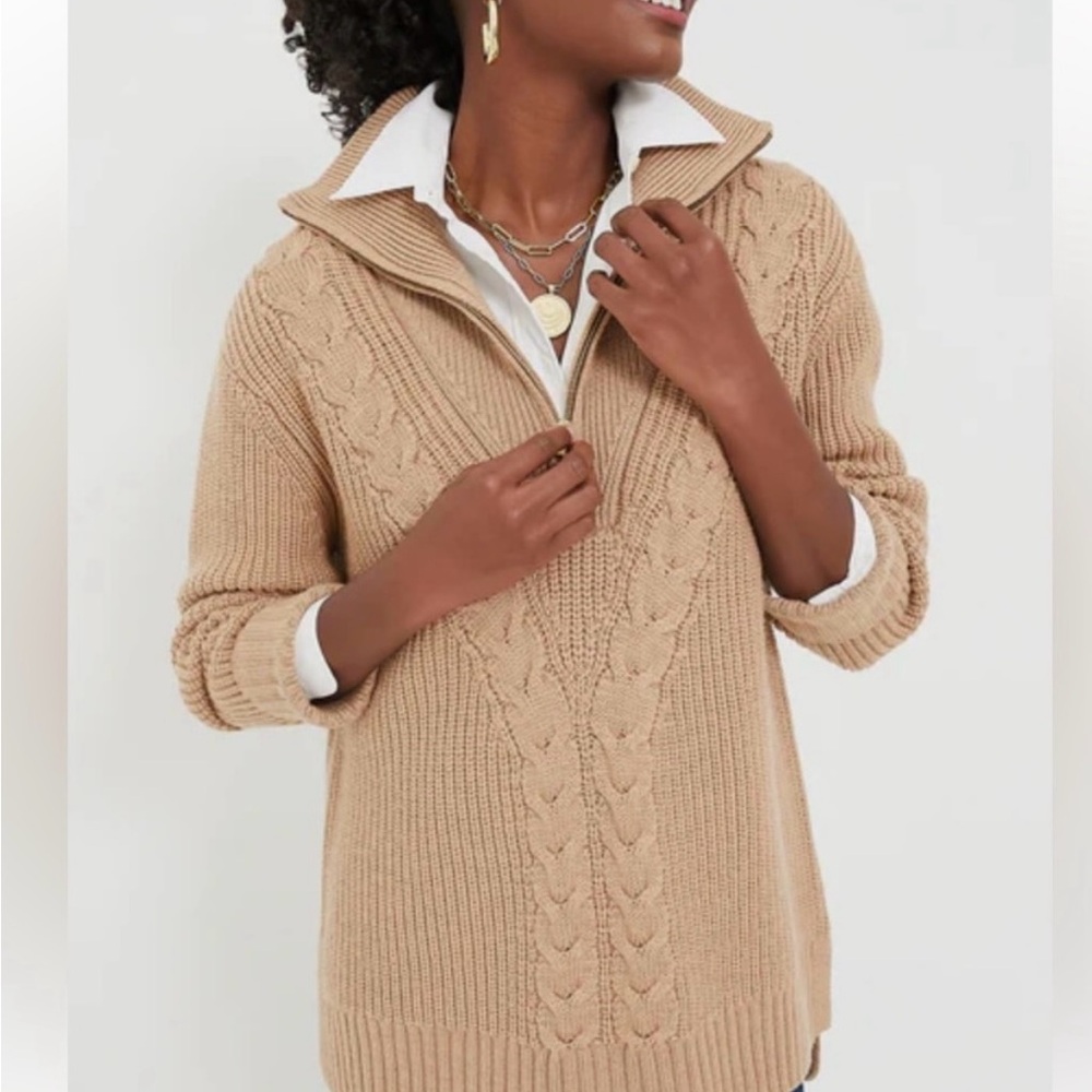 Tuckernuck Estella Camel Cable Knit quarter zip Sweater sz S